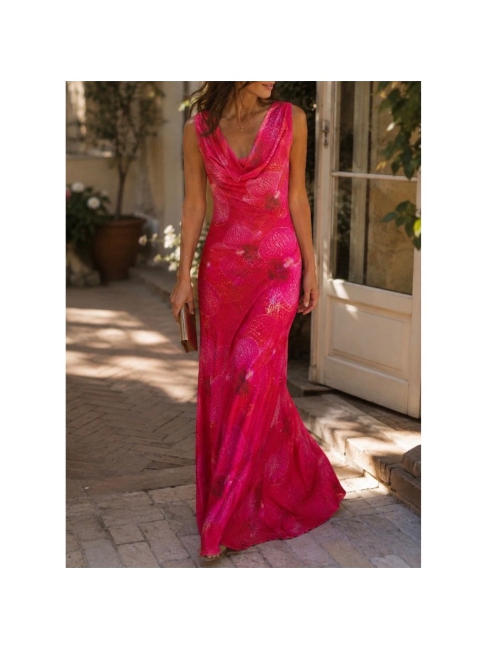 Sleeveless Pink Cowl-Neck Maxi Dress